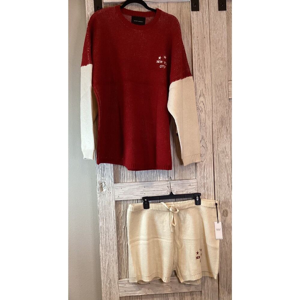 NWT SPIRIT JERSEY SWEATER Shorts XL Red Ivory NYC Embroidered women
